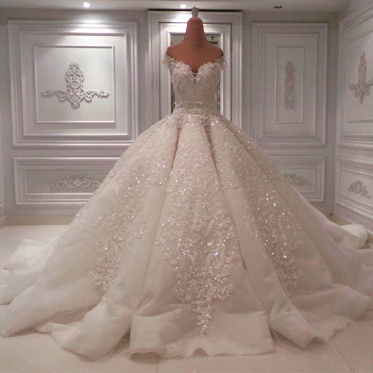 BMbridal Glamorous Off-the-shoulder White A-line Wedding Dresses Tulle Ruffles Lace Bridal Gowns With Appliques Online-BMbridal