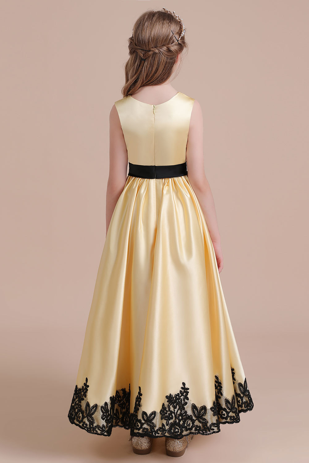 BMbridal A-Line Chic Bow Appliques Satin Flower Girl Dress Online-BMbridal