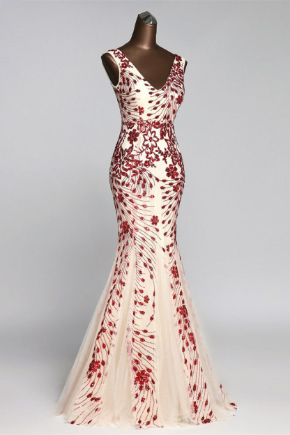 BMbridal Gorgeous V-Neck Sleeveless Mermaid Prom Dresses with Sequins
