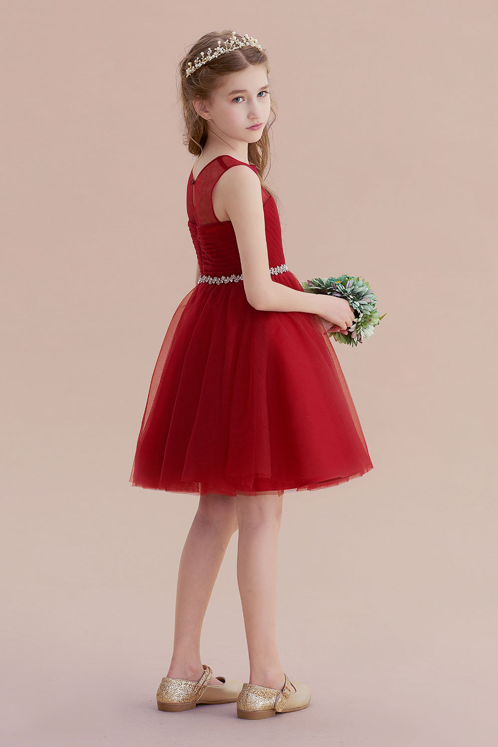 BMbridal A-Line Illusion Tulle Knee Length Flower Girl Dress Online-BMbridal