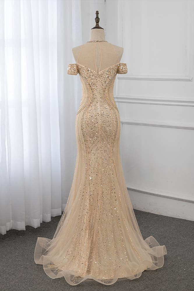 BMbridal Glamorous Off-the-Shoulder Sweetheart Mermaid Prom Dresses with Beadings