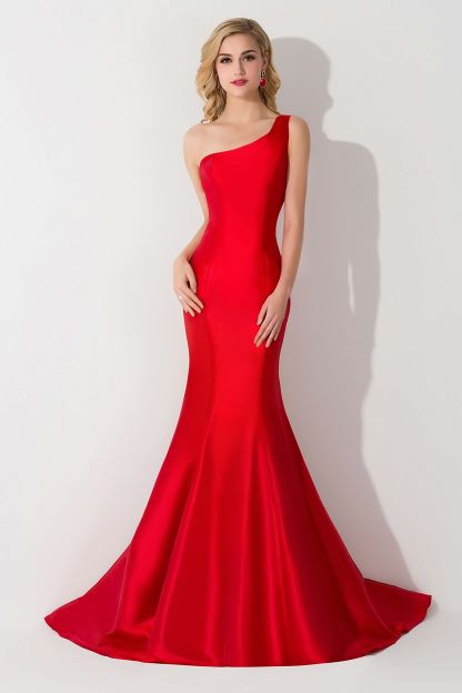 BMbridal One Shoulder Red Mermaid Long Party Gowns