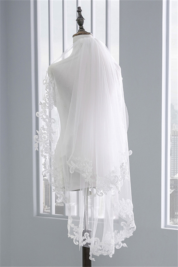 BMbridal Fashion Tulle Lace Lace Applique Edge Wedding Veil-BMbridal
