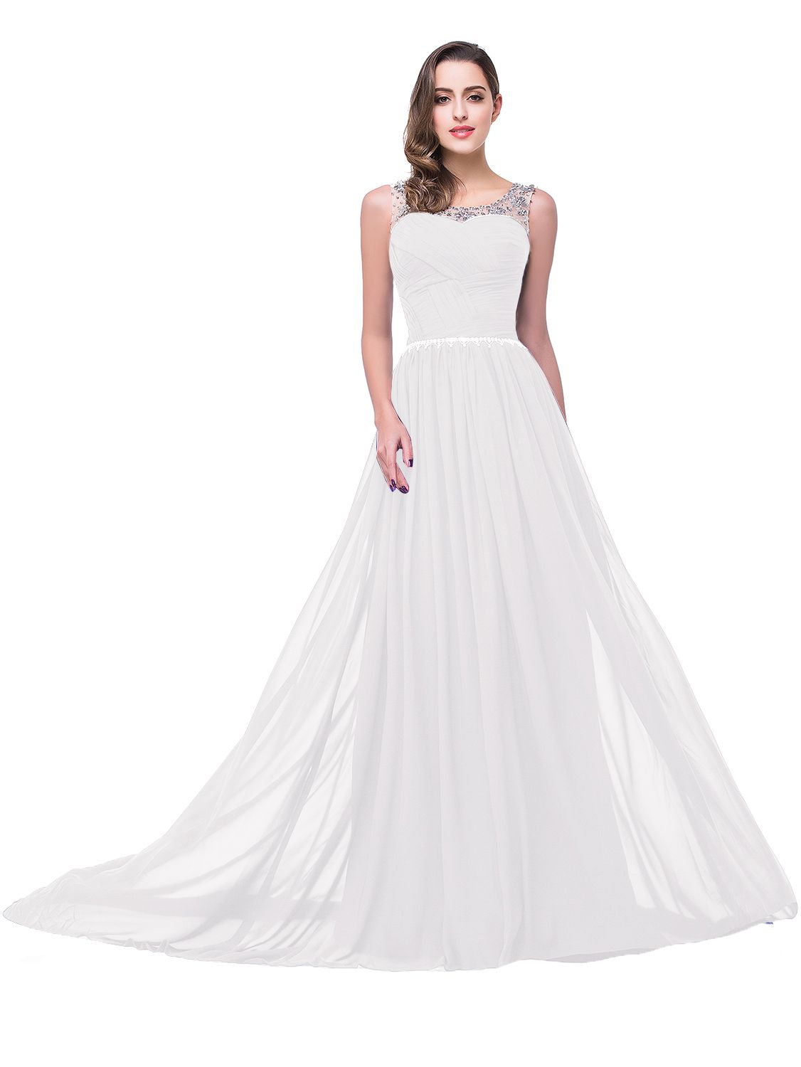 BMbridal A-line Court Train Chiffon Party Dress With Beading