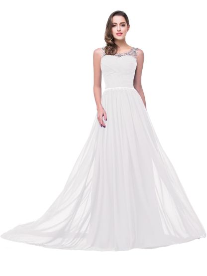 BMbridal A-line Court Train Chiffon Party Dress With Beading
