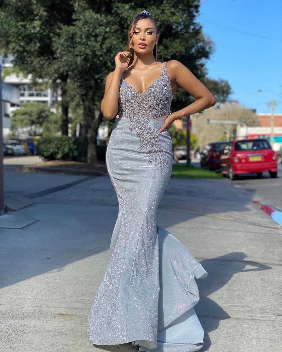 Bmbridal Glittering Sleeveless Mermaid Prom Dress With Appliques