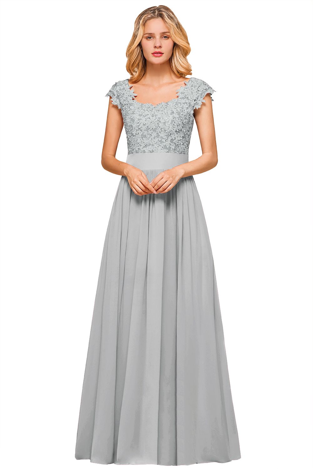 BMbridal Elegant Long Chiffon Prom Dress With Lace Appliques On Sale