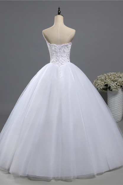 BMbridal Chic Strapless Sweetheart Tulle Lace Wedding Dresses Sleeveless Appliques Bridal Gowns with Beadings-BMbridal