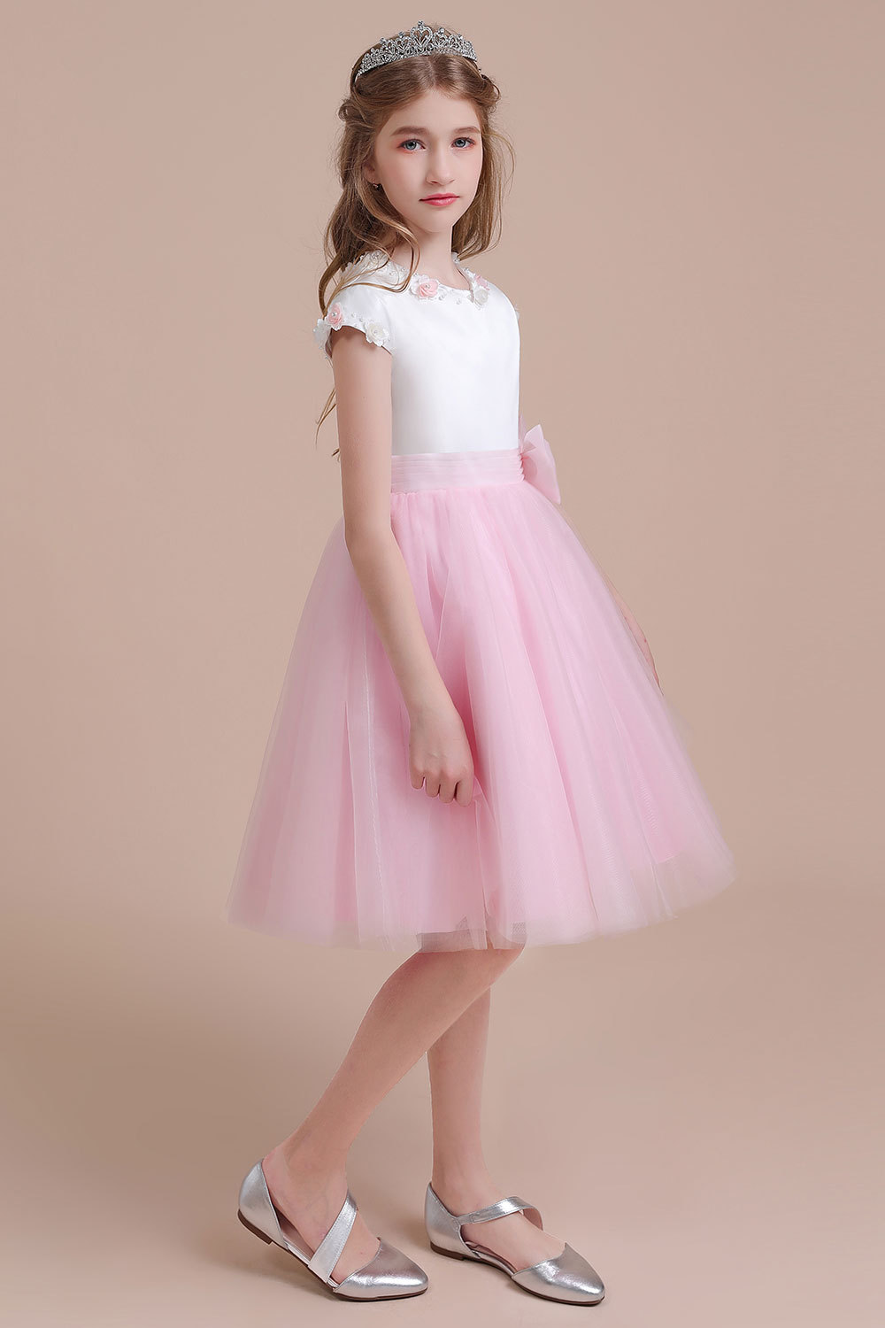 BMbridal A-Line Cap Sleeve Tulle Knee Length Flower Girl Dress Online-BMbridal