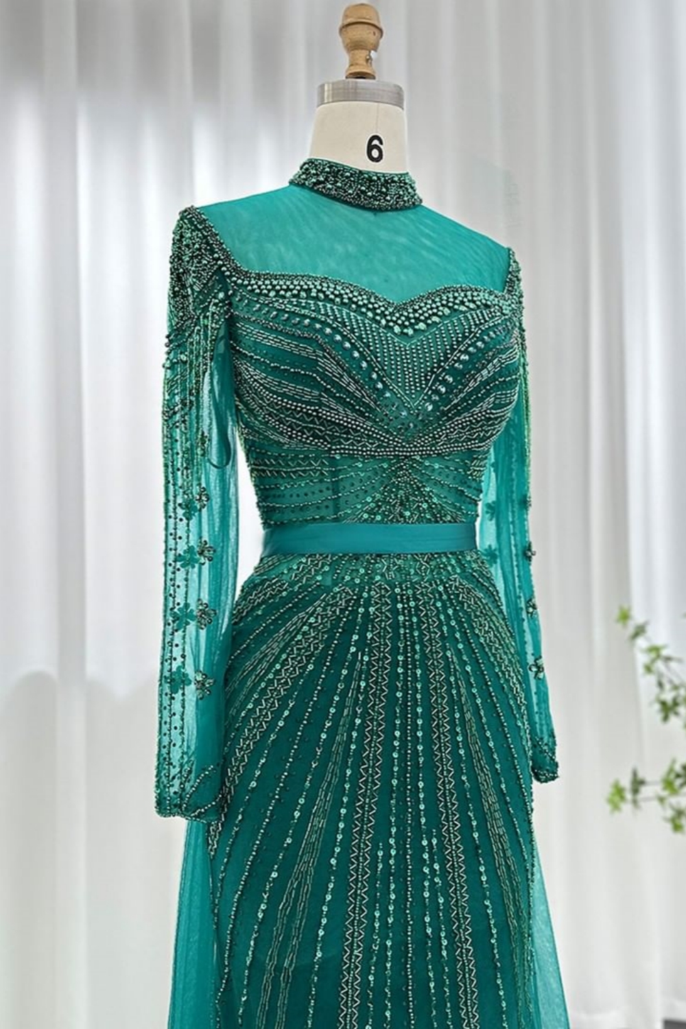 Bmbridal Silver Square A-Line Floor-Length Long Sleeves Prom Dresses with Beadings