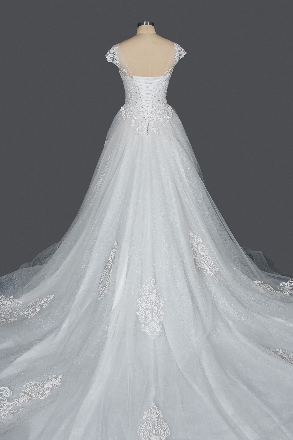 BMbridal Cap Sleeve Lace Wedding Dress Princess Bridal Gown Lace-up-BMbridal