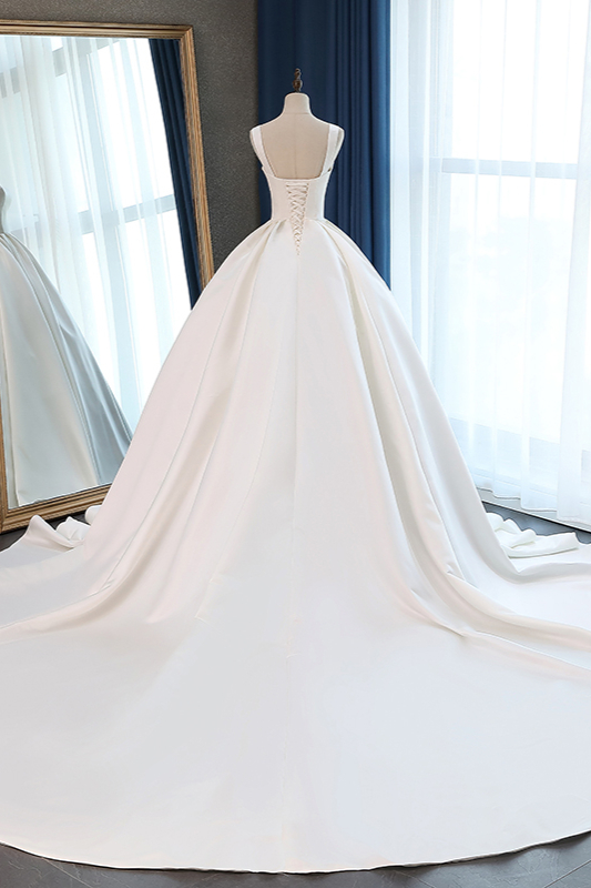 BMbridal Elegant Ball Gown Straps Square-Neck Wedding Dress Ruffles Sleeveless Bridal Gowns Online-BMbridal