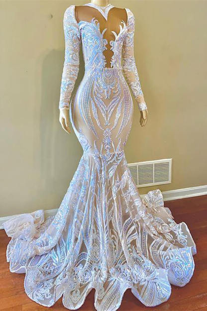 Bmbridal Long Sleeves Mermaid Prom Dress Lace Sequins Online