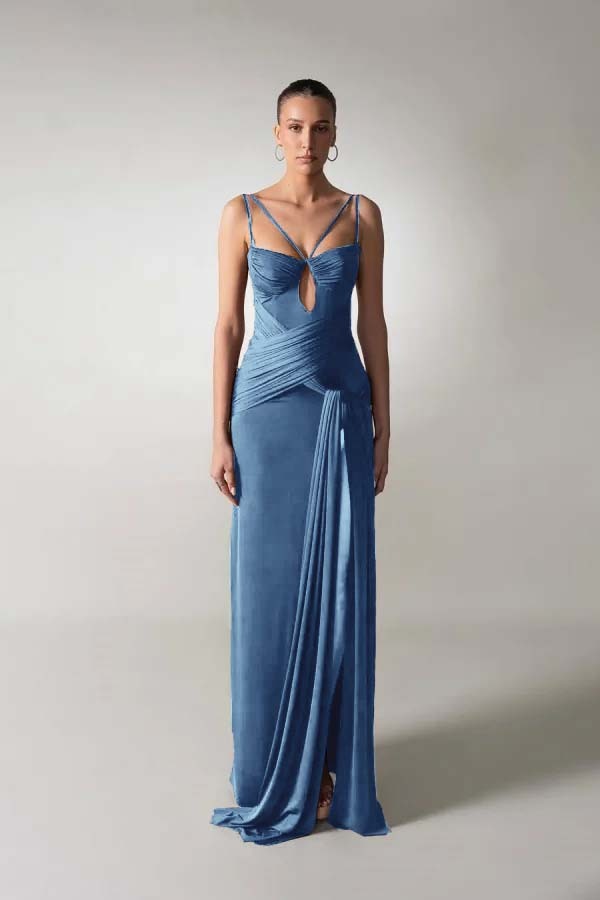 Spaghetti Strap Sleeveless Long Mermaid Prom Dress With Pleated