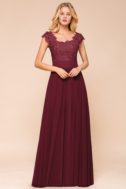 BMbridal Elegant Long Chiffon Prom Dress With Lace Appliques On Sale