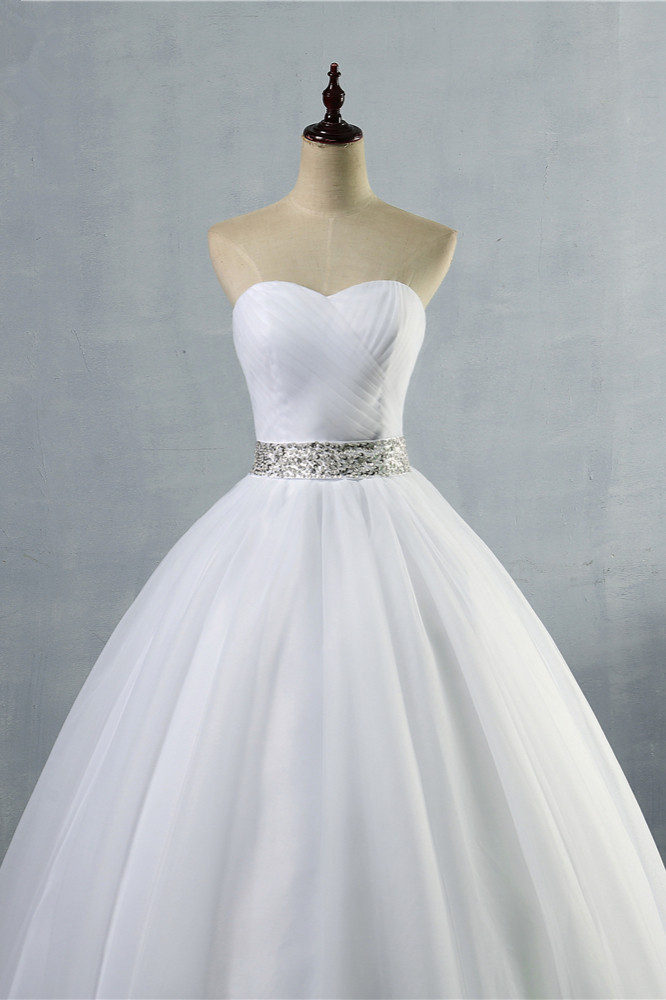BMbridal Gorgeous Strapless Sweetheart Tulle Wedding Dress Sleeveless Ruffles Bridal Gowns with Beadings Sash-BMbridal