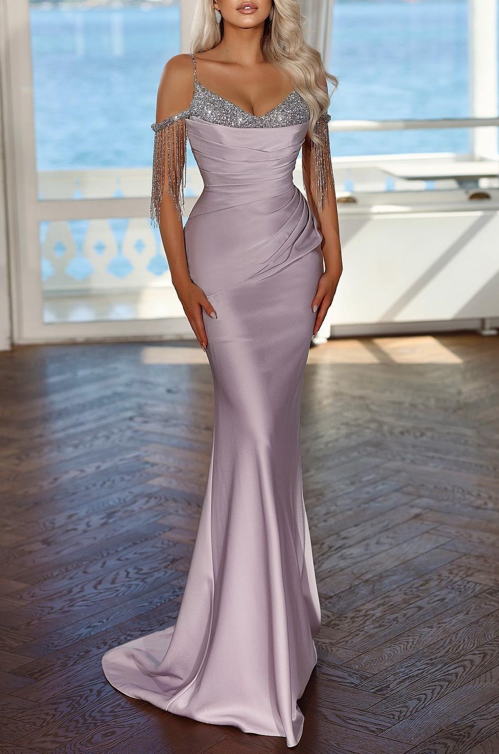Bmbridal Mermiad Sweetheart Beadings Prom Dress with Ruffles