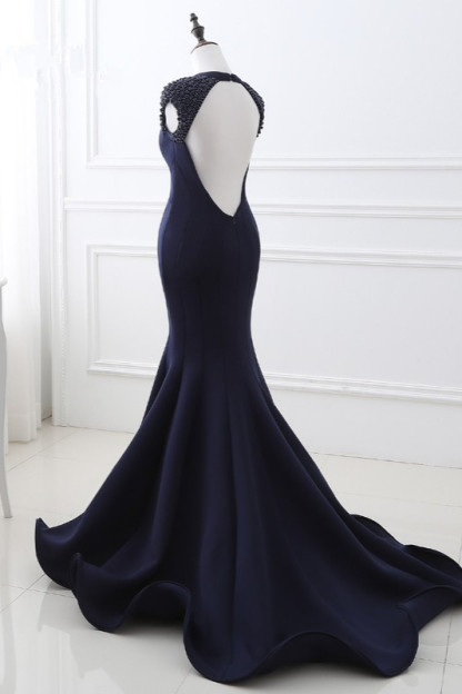BMbridal Stylish V-Neck Mermaid Black Prom Dresses Sleeveless Beadings Open Back Party Dresses On Sale-BMbridal