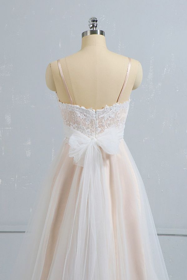 BMbridal Stylish Spaghetti Straps Sleeveless Lace Wedding Dresses Champgne A-line Ruffles Bridal Gowns On Sale-BMbridal