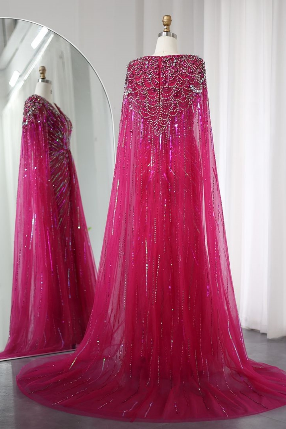 Bmbridal A-Line Gold V-Neck Floor-Length Tulle Prom Dresses with Appliques