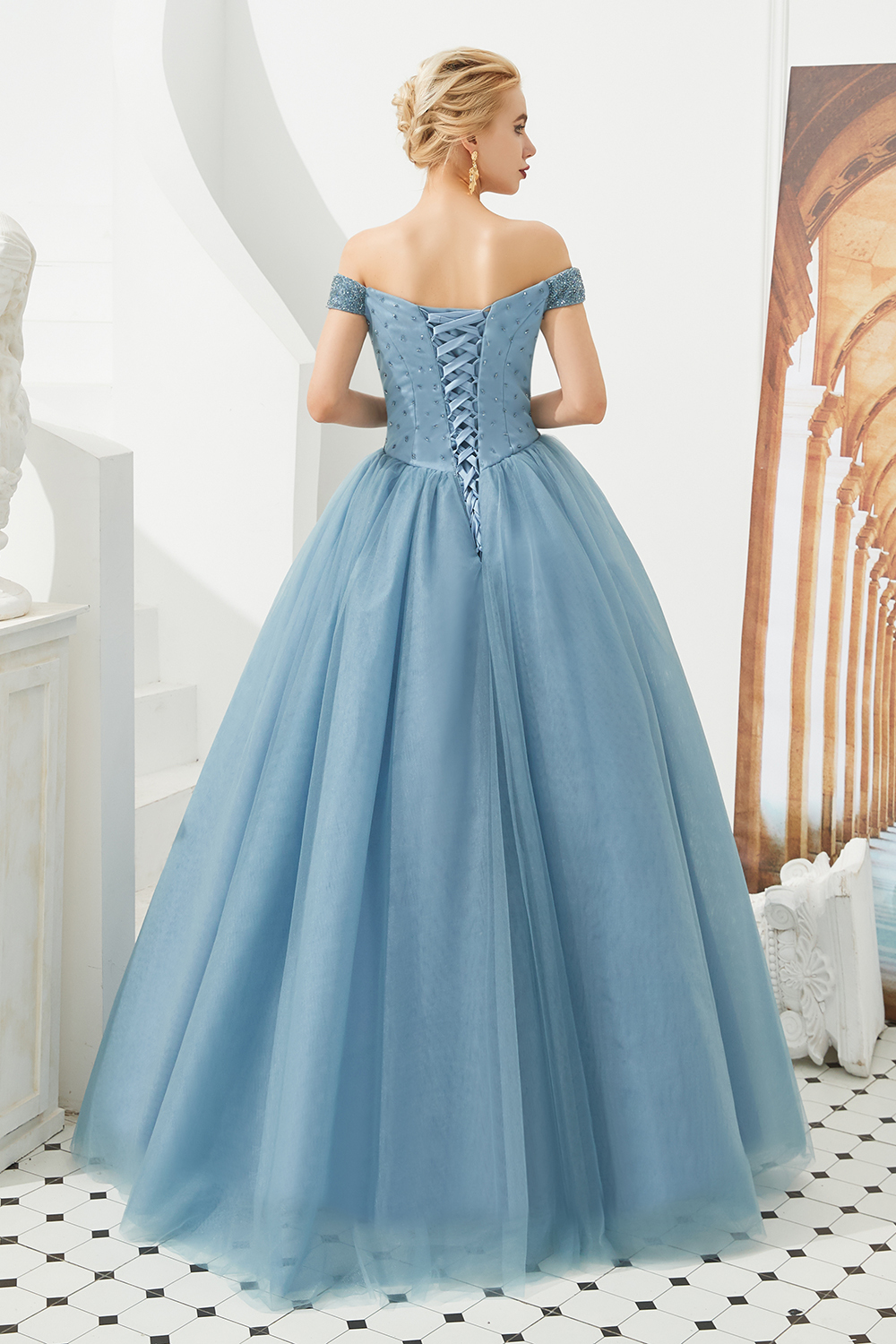 BMbridal Princess Off-the-Shoulder Prom Dress Beadings Sweetheart Ball Gown Evening Gowns