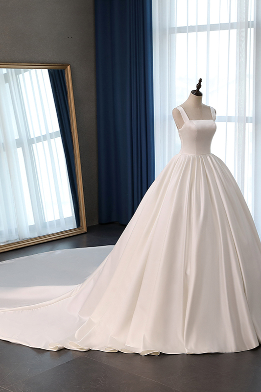 BMbridal Elegant Ball Gown Straps Square-Neck Wedding Dress Ruffles Sleeveless Bridal Gowns Online