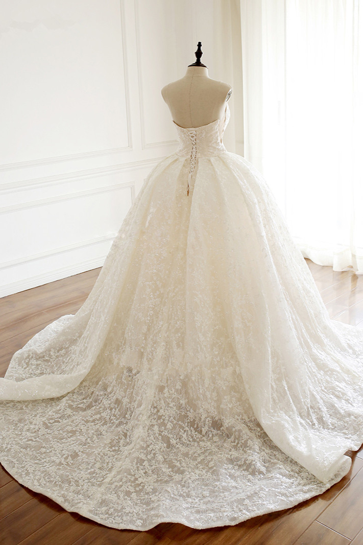 BMbridal Sexy Deep-V-Neck Strapless Tulle Wedding Dress Sleeveless Lace Appiques Bridal Gowns On Sale-BMbridal