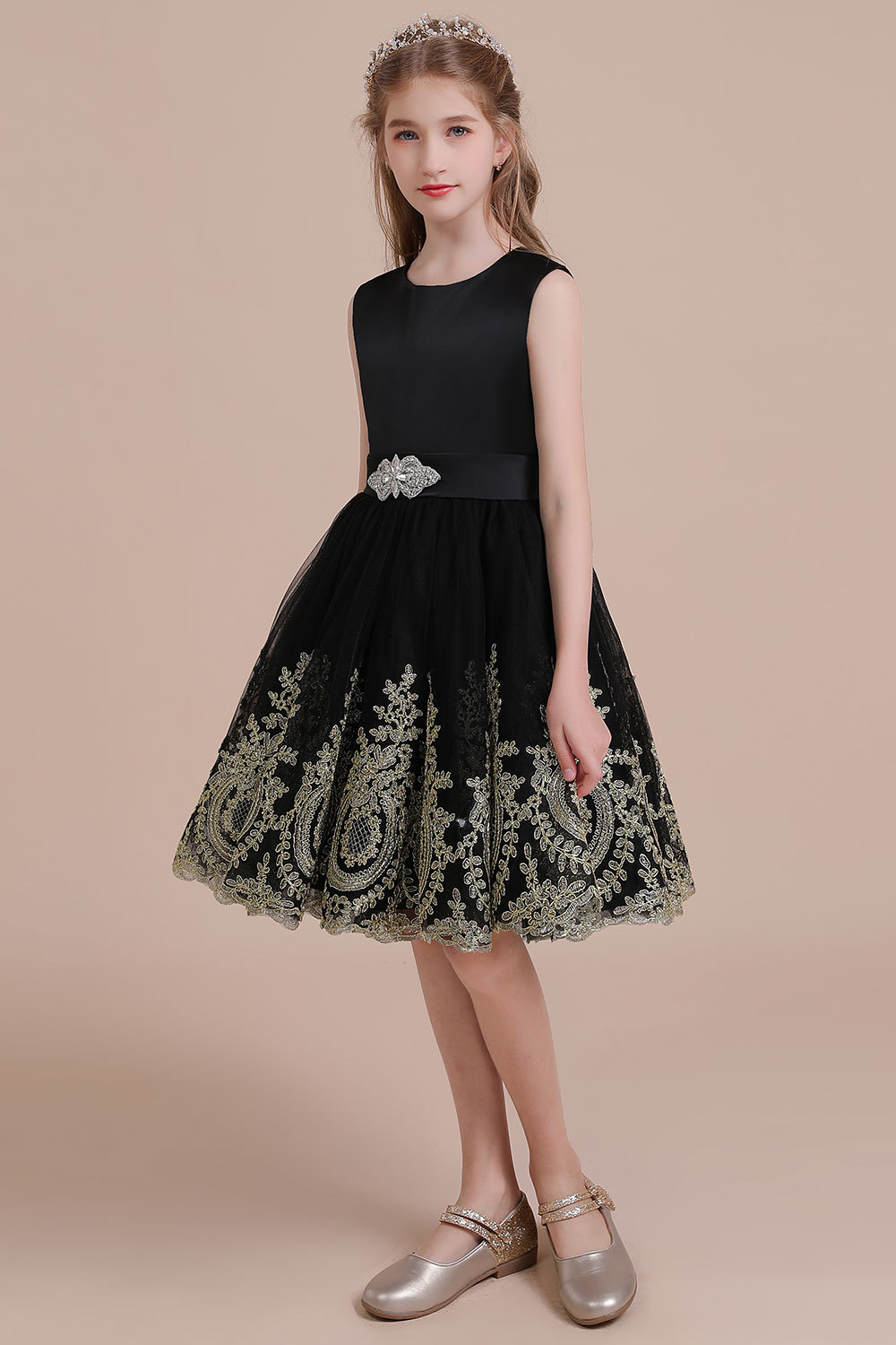 BMbridal A-Line Appliques Satin Tulle Flower Girl Dress Online-BMbridal