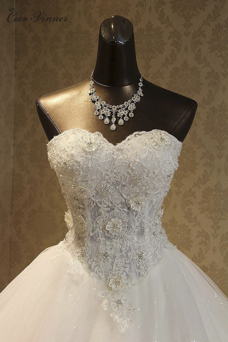 BMbridal Elegant Strapless Tulle Ball Gown Wedding Dress Appliques Sequined Sweetheart Bridal Gowns On Sale-BMbridal