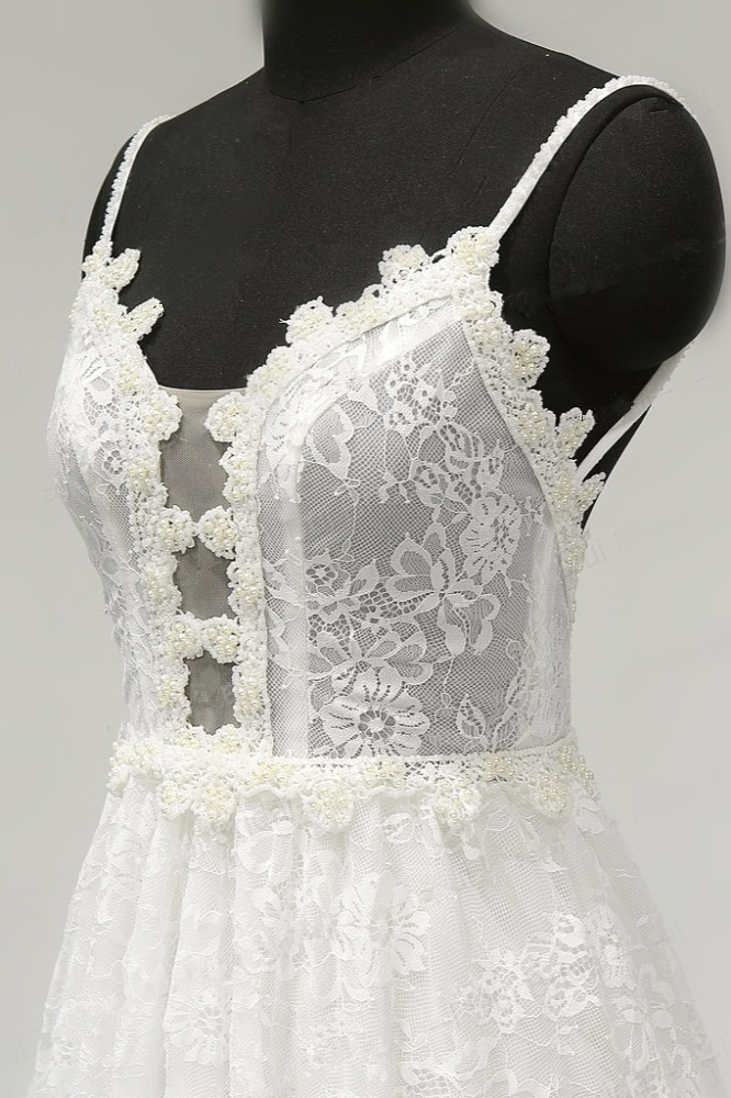 BMbridal Sexy V-neck Tulle Lace Wedding Dress Spaghetti Straps V-Neck Appliques Bridal Gowns Online-BMbridal
