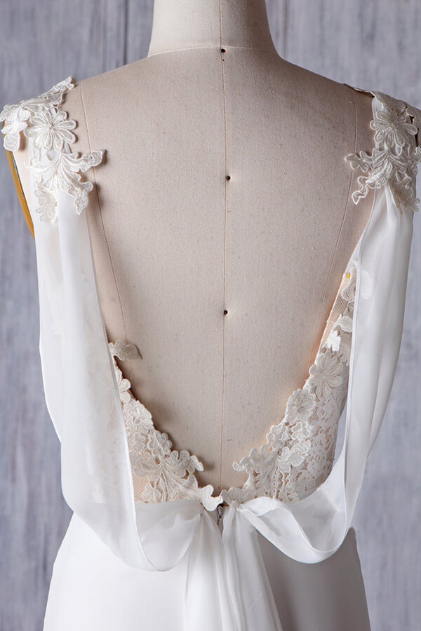BMbridal Affordable Sheath Chiffon Wedding Dress Appliques Sleeveless Backless Bridal Gowns On Sale-BMbridal