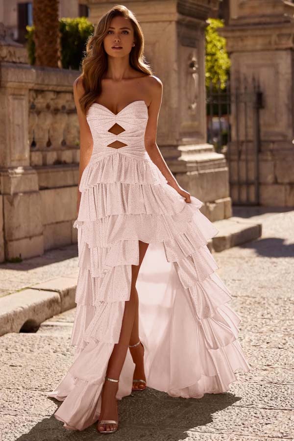 Strapless Sleeveless Long Split Prom Dress With Pleated Beading