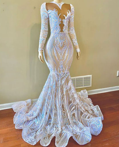 Bmbridal Long Sleeves Mermaid Prom Dress Lace Sequins Online