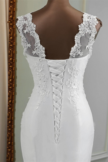 BMbridal Glamorous Jewel Lace Beading Wedding Dresses Sleeveless Appliques Mermaid Bridal Gowns