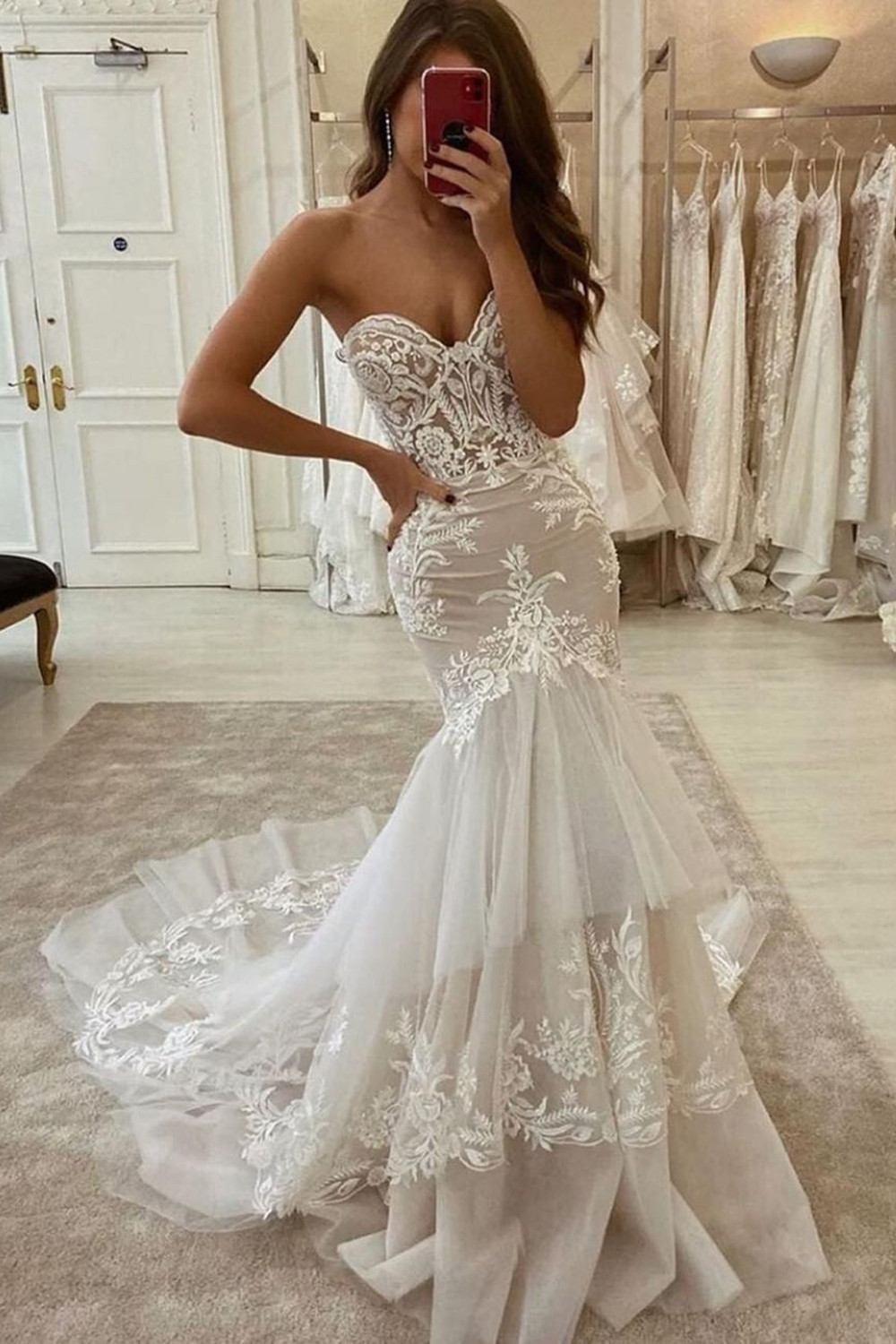 BMbridal Sweetheart Mermaid Tulle Lace Wedding Dress Online-BMbridal