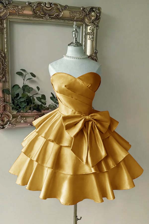 Strapless Sweetheart Sleeveless Short Prom Dress With Pleated