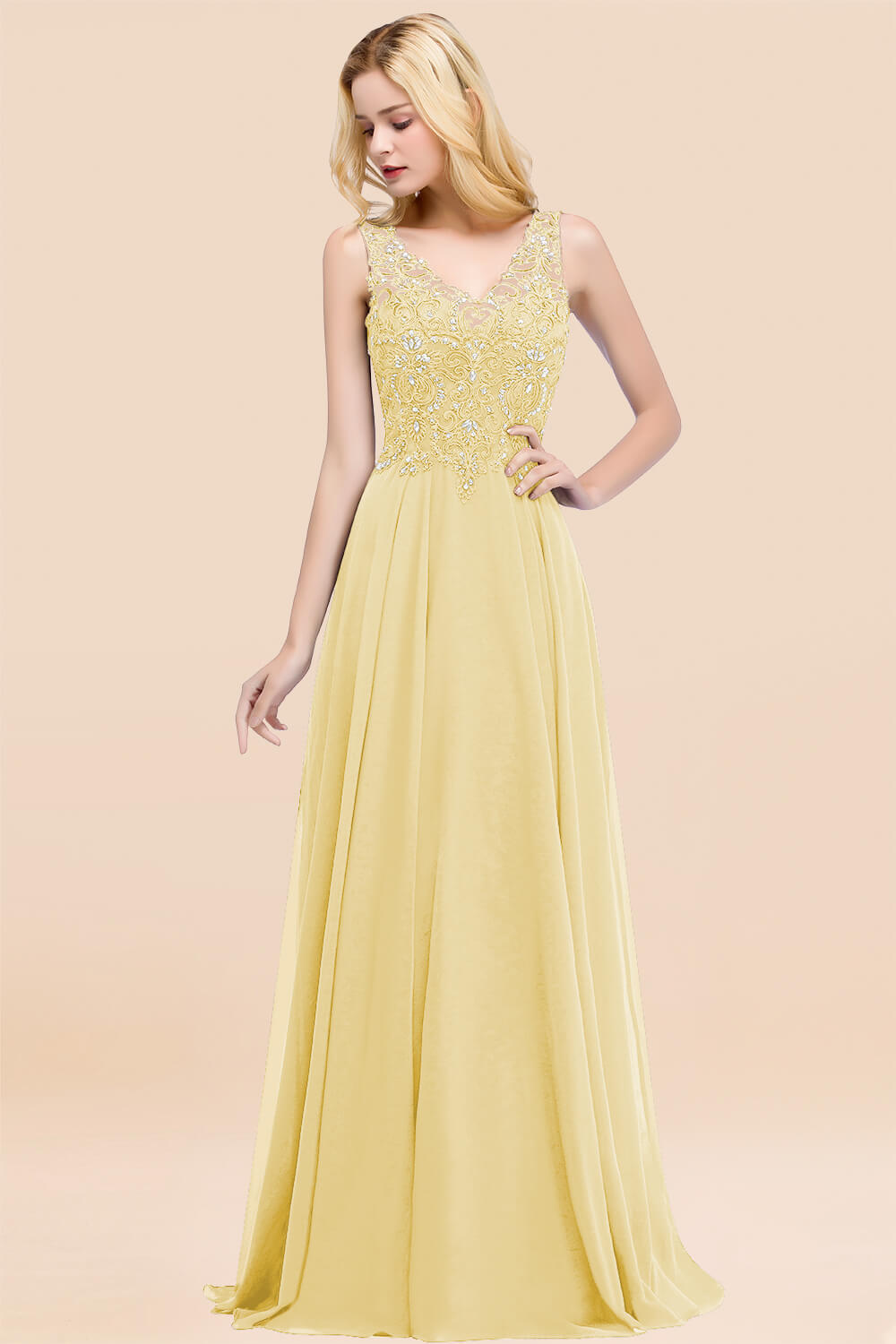 BMbridal Affordable Lace V-Neck Navy Bridesmaid Dresses With Appliques-BMbridal