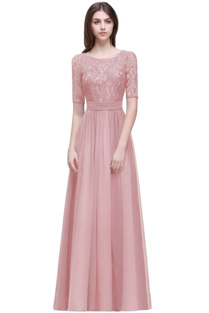 BMbridal Half-Sleeve Lace Long Chiffon Evening Dress