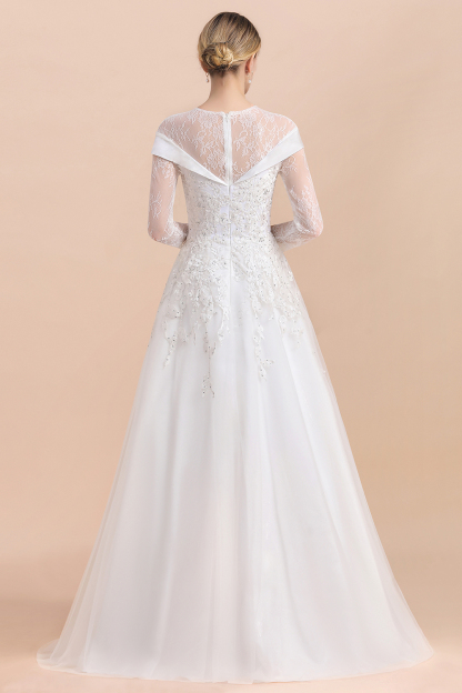 BMbridal Gorgeous Long Sleeve Lace Wedding Dress Online Appliques Bridal Gowns With Beadings