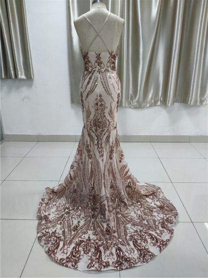 BMbridal Glamorous V Neck Sleevless Affordable Prom Dresses With Appliques Spaghetti Straps