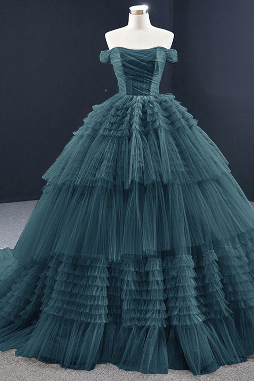 Lotus Off the Shoulder Ball Grown Prom Dress Tulle Layered Strapless On Sale