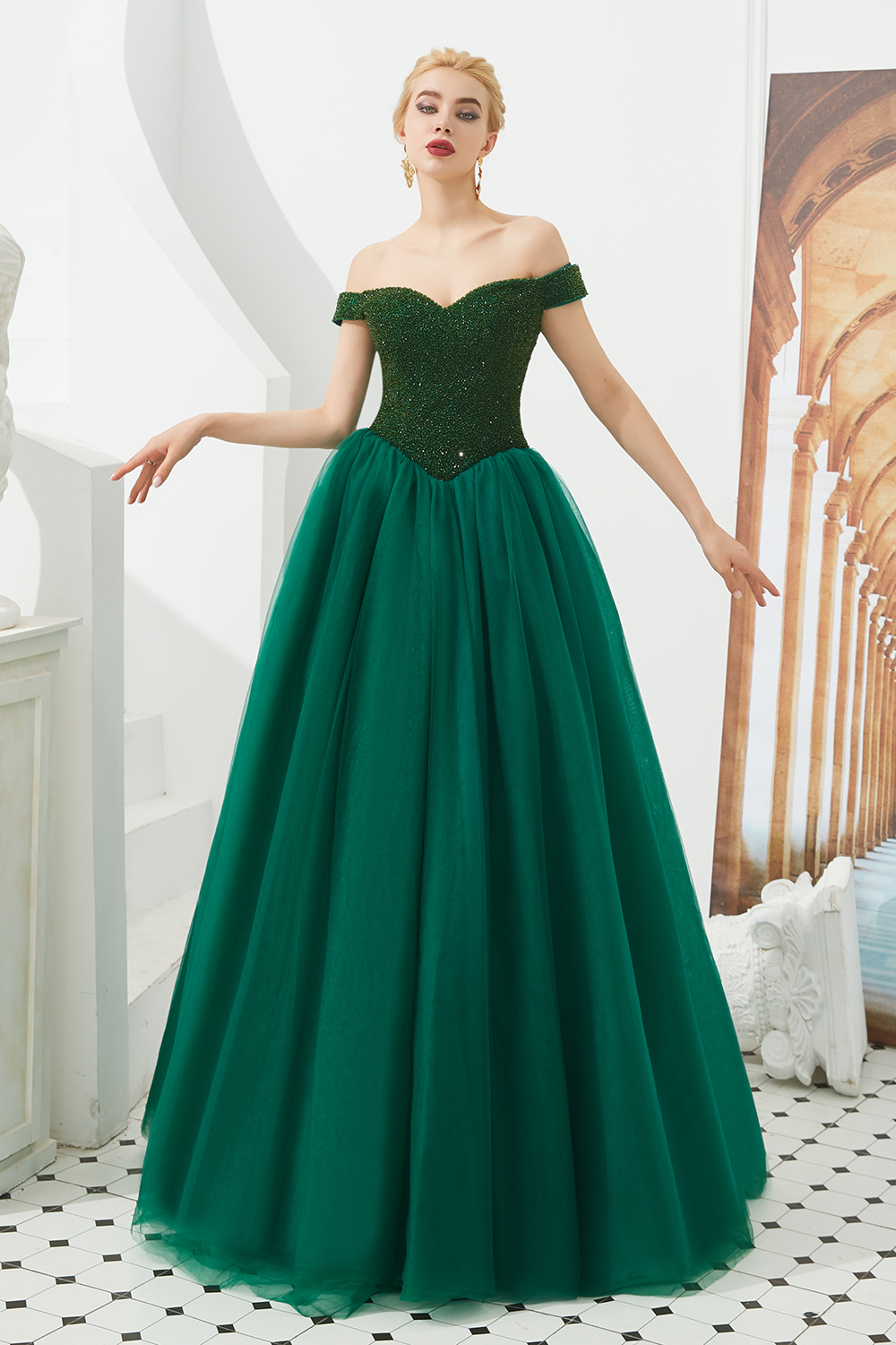 BMbridal Princess Off-the-Shoulder Prom Dress Beadings Sweetheart Ball Gown Evening Gowns