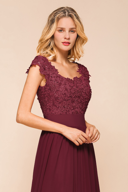BMbridal Elegant Long Chiffon Prom Dress With Lace Appliques On Sale