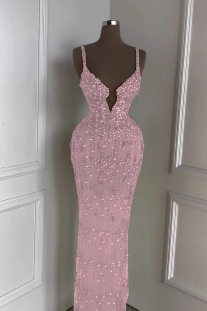 Spaghetti Strap Sleeveless Long Mermaid Prom Dress With Beading