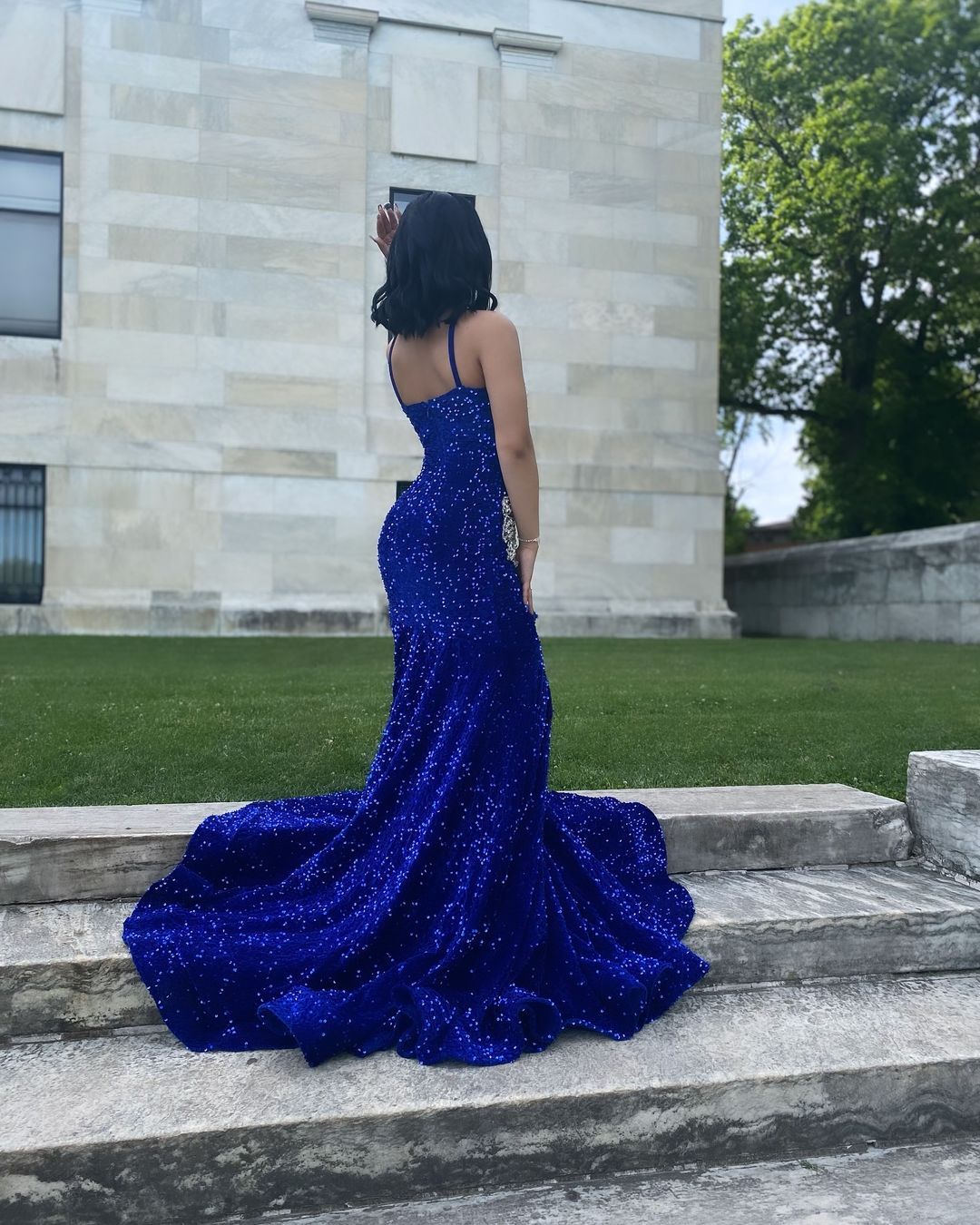 Red Square Mermaid Evening Dress Beads Sequins Long Sleeveless