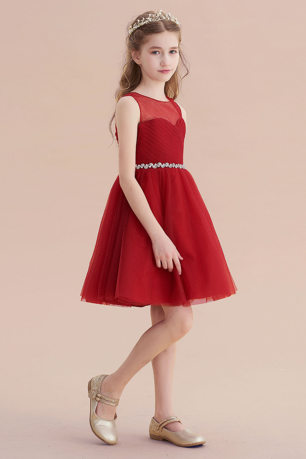 BMbridal A-Line Illusion Tulle Knee Length Flower Girl Dress Online-BMbridal