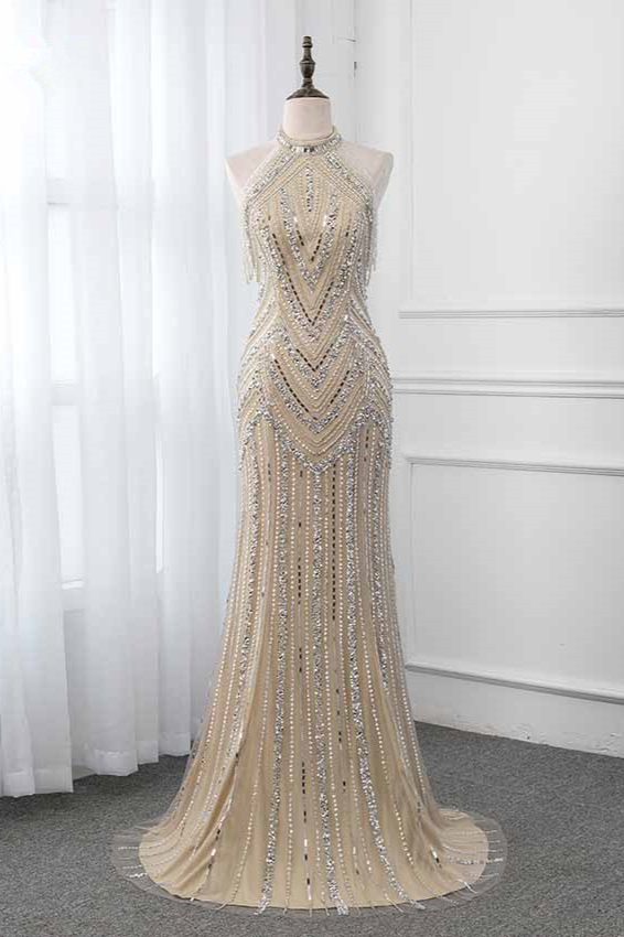 BMbridal Gorgeous High-Neck Sleeveless Mermaid Prom Dresses with Rhinestoes Online