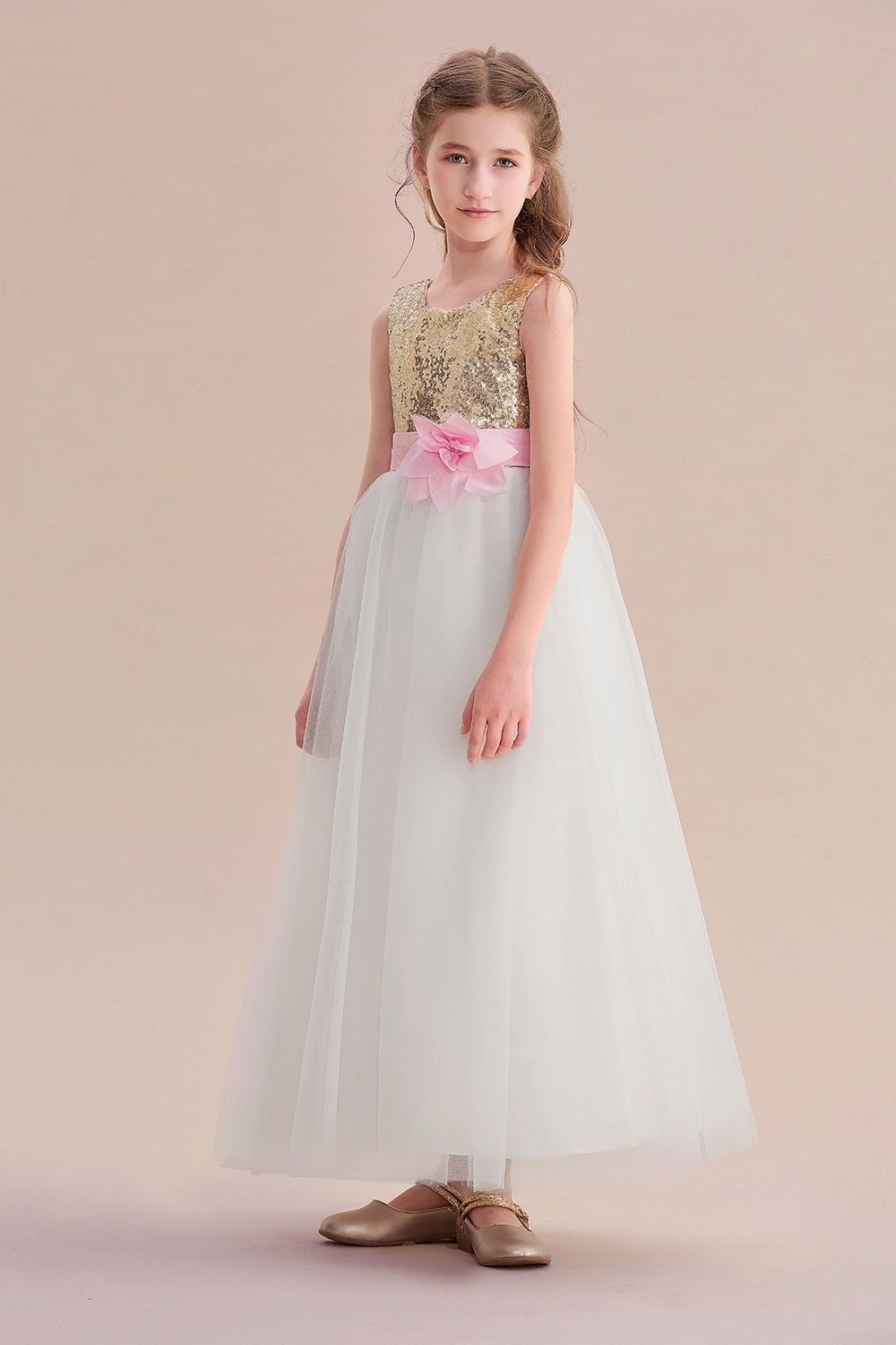 BMbridal A-Line Sequins Tulle High-waisted Flower Girl Dress On Sale-BMbridal