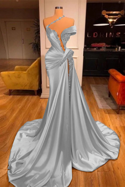 Mermaid Off the Shoulder Sleeveless Prom Dress Long Beadings With Split