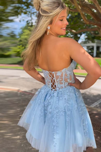 Sparkly Fuchsia Corset A-Line Tulle Short Homecoming Dress with Lace